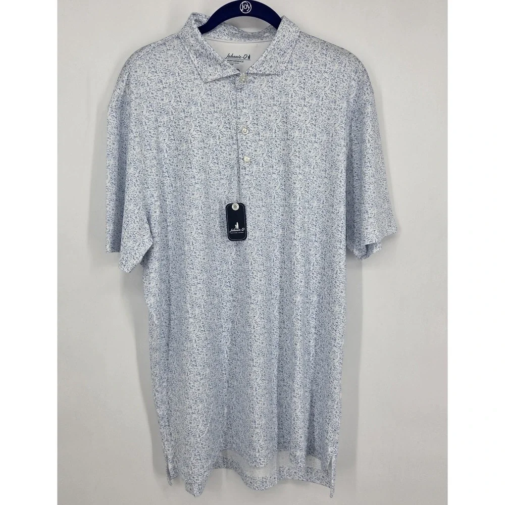 NEW Johnnie-O Boggings Beach AOP Golf Polo Shirt Mens Large Palisades Blue NWT